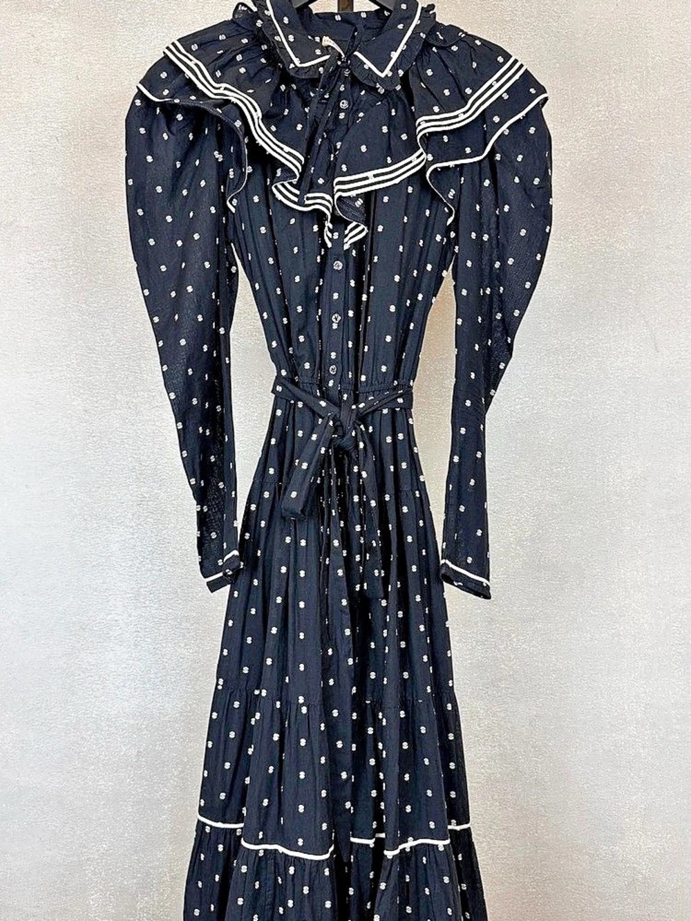 Ulla Johnson Polka Dot Ruffle Maxi Dress in Black & White Like New